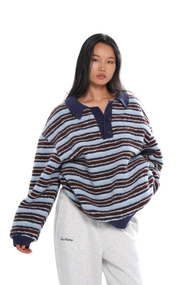 STRIPED DOUBLE-LAYER FLEECE RUGBY JACKET & KNIT SHORTS