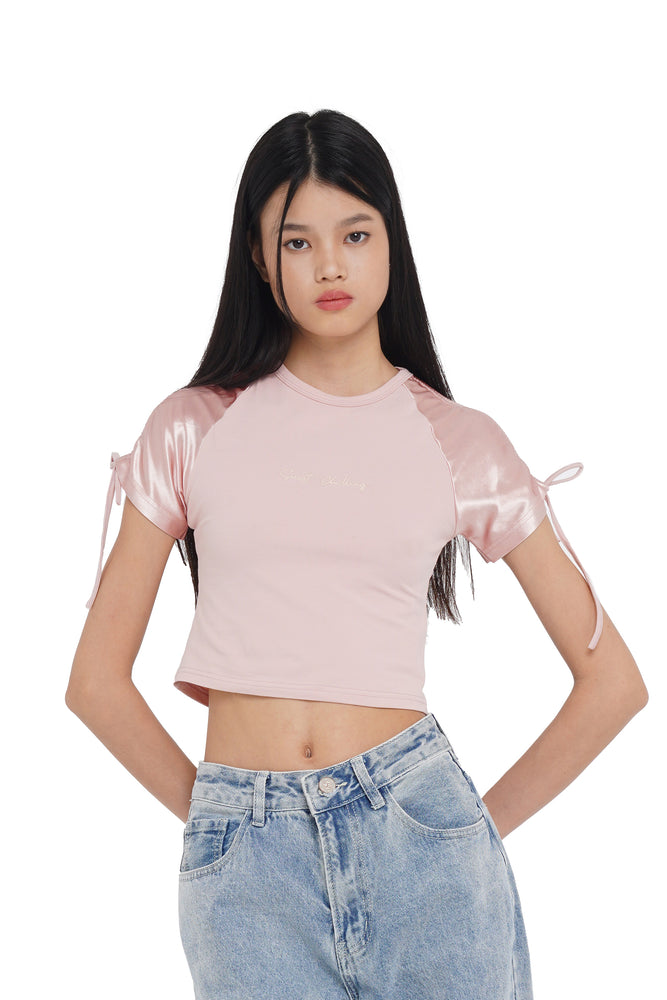 'NIFITY GIRL' CROPPED LACE-UP RAGLAN TEE