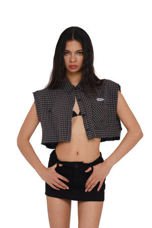 RAW-EDGE NO SLEEVES CROPPED SHIRT TOP