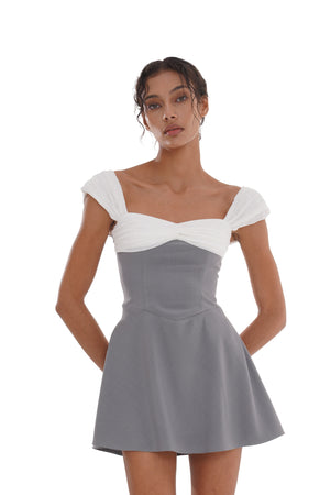 OFF-SHOULDER MINI DRESS WITH RUCHED BOWS