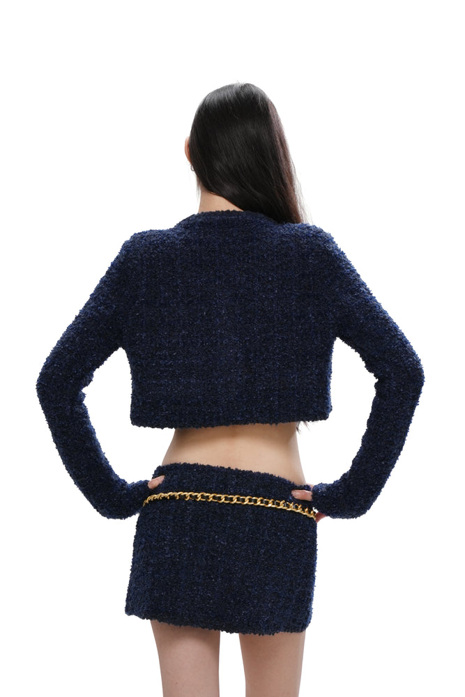 TEXTURED KNIT BOXY JACKET & KNIT SKIRT