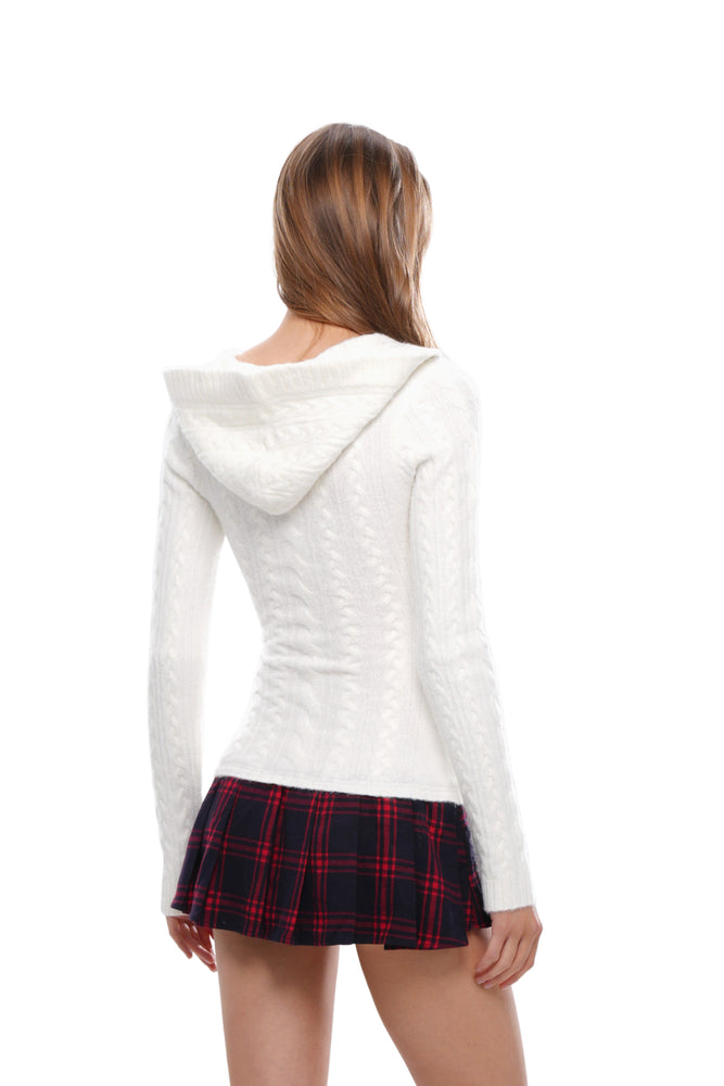 FESTIVE HODDED SWEATER DRESS WITH PLEATED SKIRT