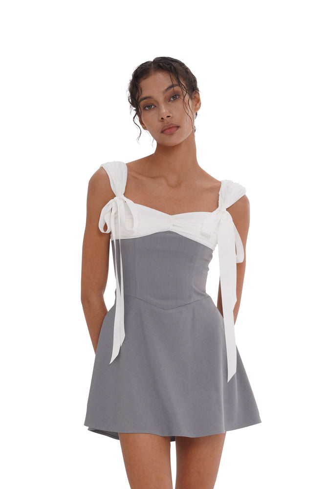 off shoulder ruched bow dress Hutch Off-The-Shoulder Bow Mini Dress