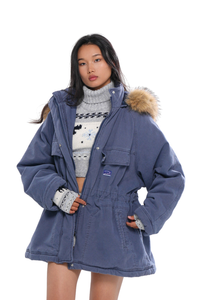 QUILTED PARKA COAT WITH DETAHCABLE FAUX FUR HOOD