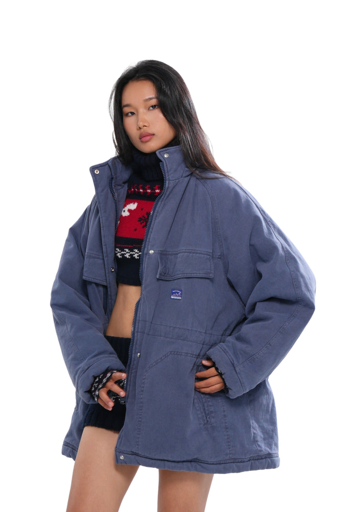 QUILTED PARKA COAT WITH DETAHCABLE FAUX FUR HOOD