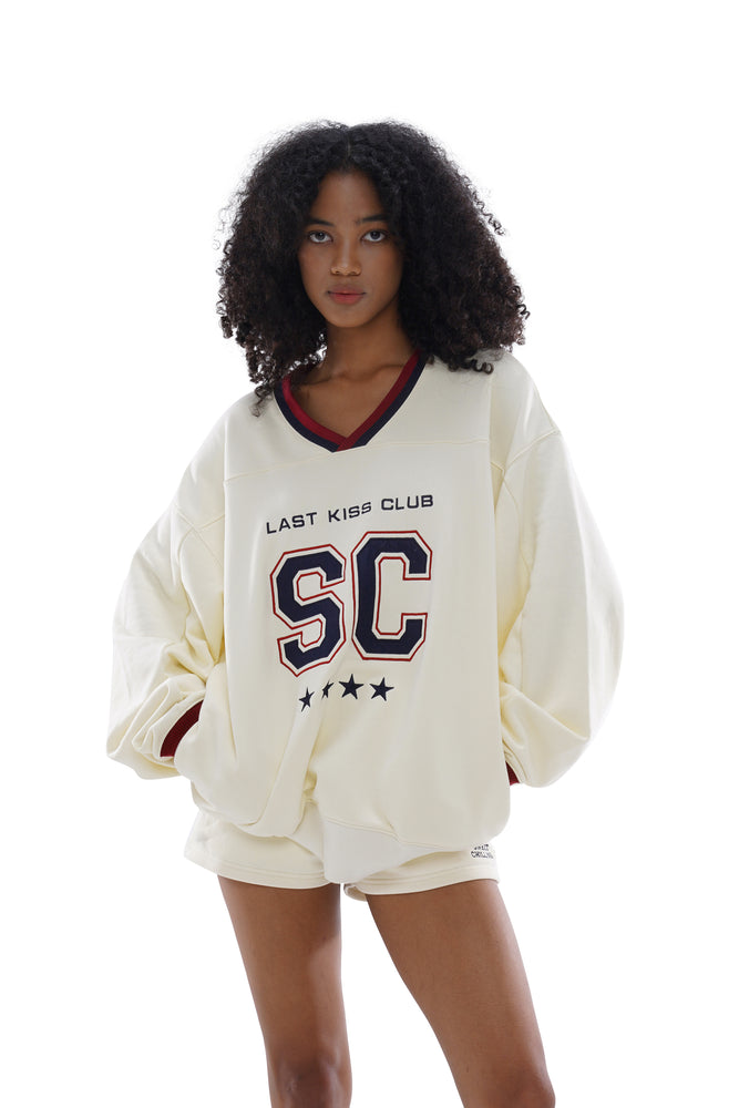 OVERSIZE CASUAL V-NECK  FOOTBALL SWEATERSHIRT & CASUAL SWEAT SHORT