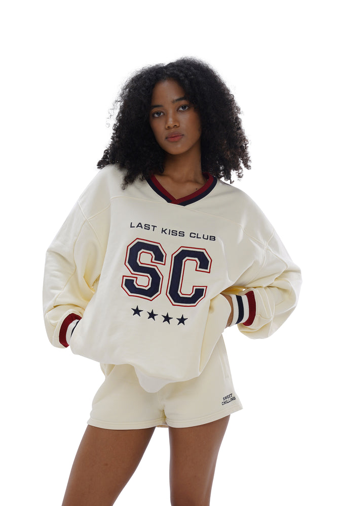 OVERSIZE CASUAL V-NECK  FOOTBALL SWEATERSHIRT & CASUAL SWEAT SHORT