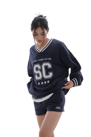 OVERSIZE CASUAL V-NECK  FOOTBALL SWEATERSHIRT & CASUAL SWEAT SHORT