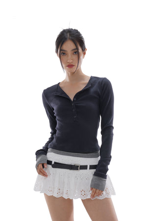 DOUBLE-LAYER SLIM FIT HENLEY SHIRT