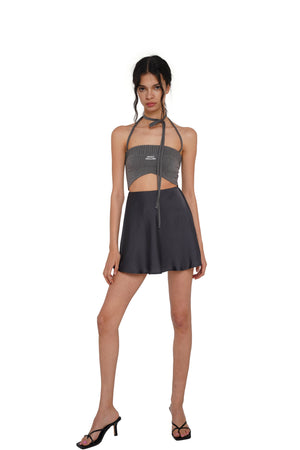 RUCHED  CUT-OUT HALTER TOP & MINI SKIRT 2-PIECE SET
