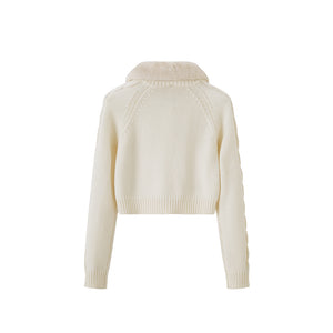 DETACHABLE SHEARLING-TRIM CABLE KNIT CARDIGAN