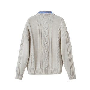 FLUFFY OVERSIZED CABLE-KNIT JUMPER WITH SHIRT COLLAR