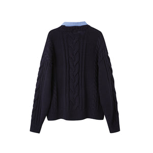 FLUFFY OVERSIZED CABLE-KNIT JUMPER WITH SHIRT COLLAR