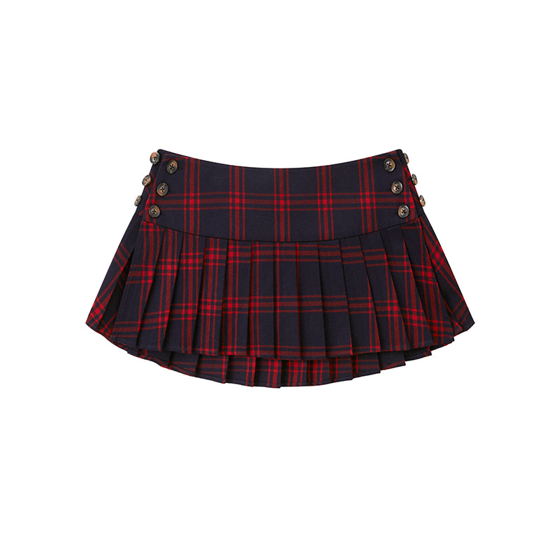 PLAID PLEATED MINI SKIRT -  ADJUSTABLE WAIST