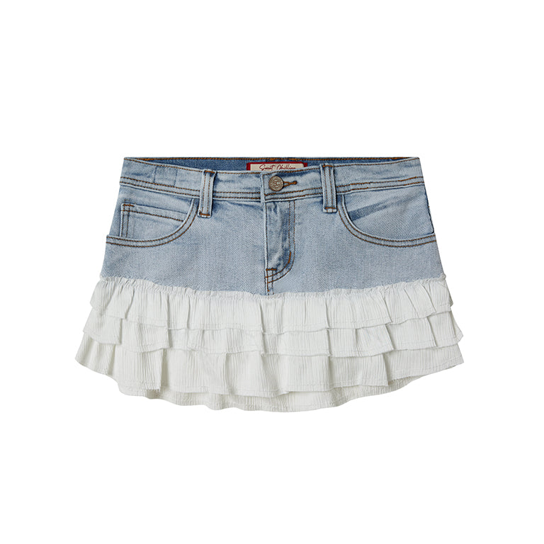 DENIM SKIRT WITH LAYERED HEM