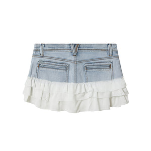 DENIM SKIRT WITH LAYERED HEM