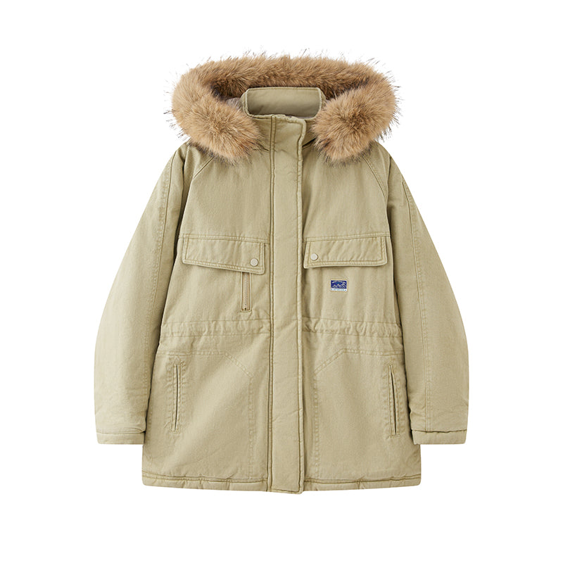 QUILTED PARKA COAT WITH DETAHCABLE FAUX FUR HOOD