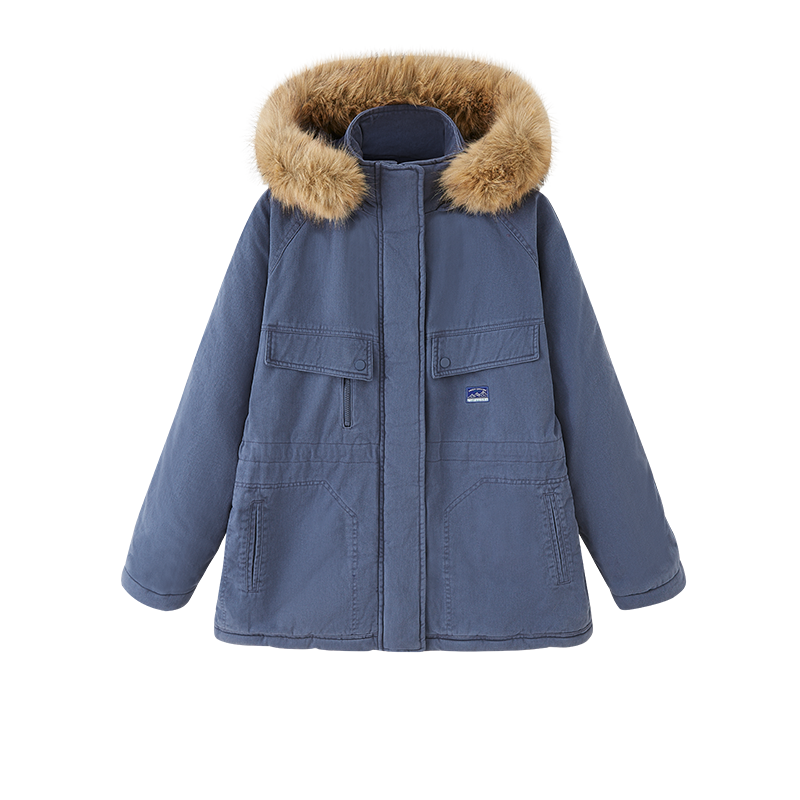 QUILTED PARKA COAT WITH DETAHCABLE FAUX FUR HOOD