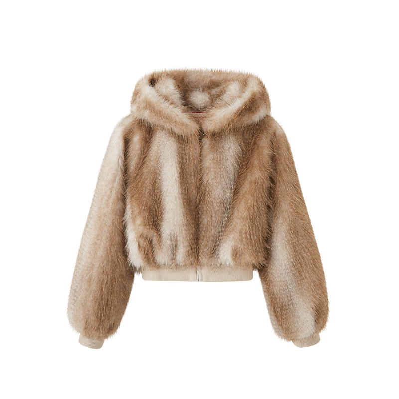 COZY FAUX FUR CROPPED HOODED JACKET