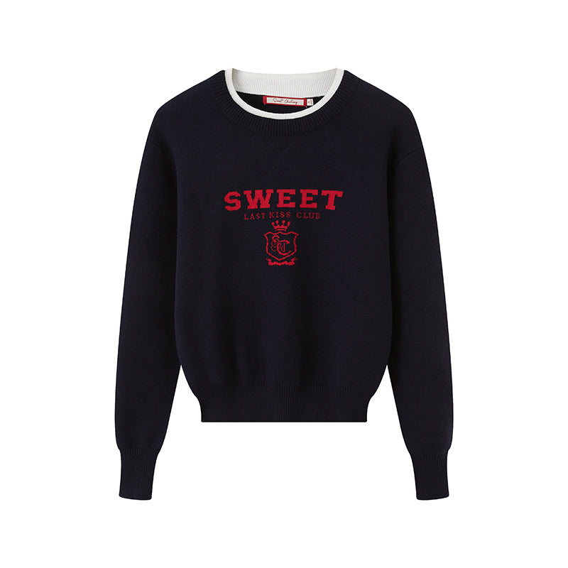 DOUBLE-LAYER COLLAR LOGO SWEATER