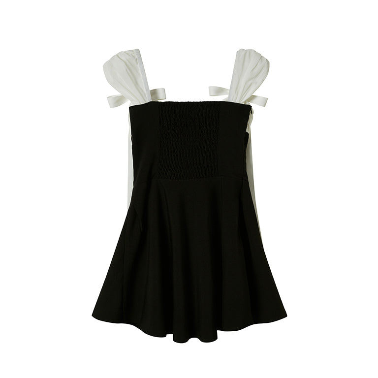 OFF-SHOULDER MINI DRESS WITH RUCHED BOWS