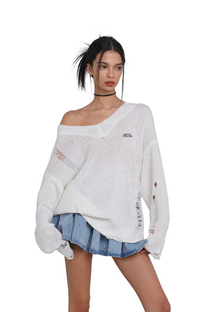 ‘DESTROYED  REALITIES' V-NECK SWEATER