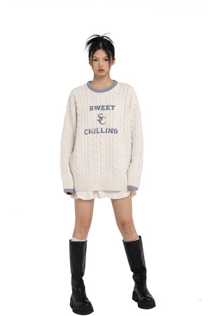 'TAKE THE CHILL OFF' OVERSIZED CABLE KNIT SWEATER