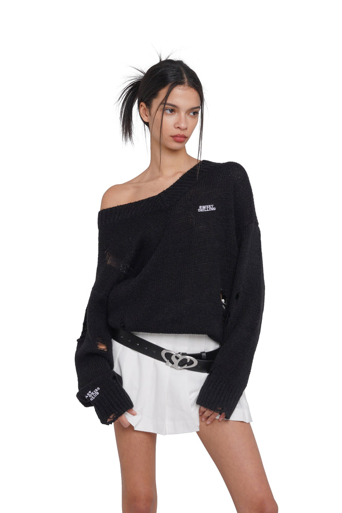 ‘DESTROYED  REALITIES' V-NECK SWEATER