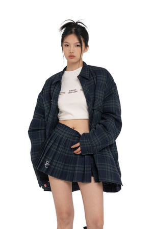 LOW-RISE PLEATED MINI CHECKED SKIRT