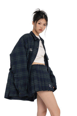 LOW-RISE PLEATED MINI CHECKED SKIRT