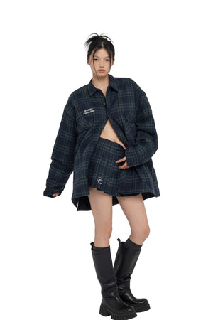 LOW-RISE PLEATED MINI CHECKED SKIRT