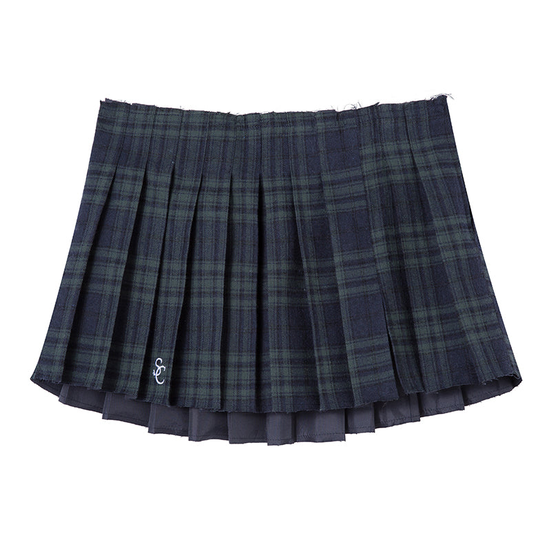 LOW-RISE PLEATED MINI CHECKED SKIRT